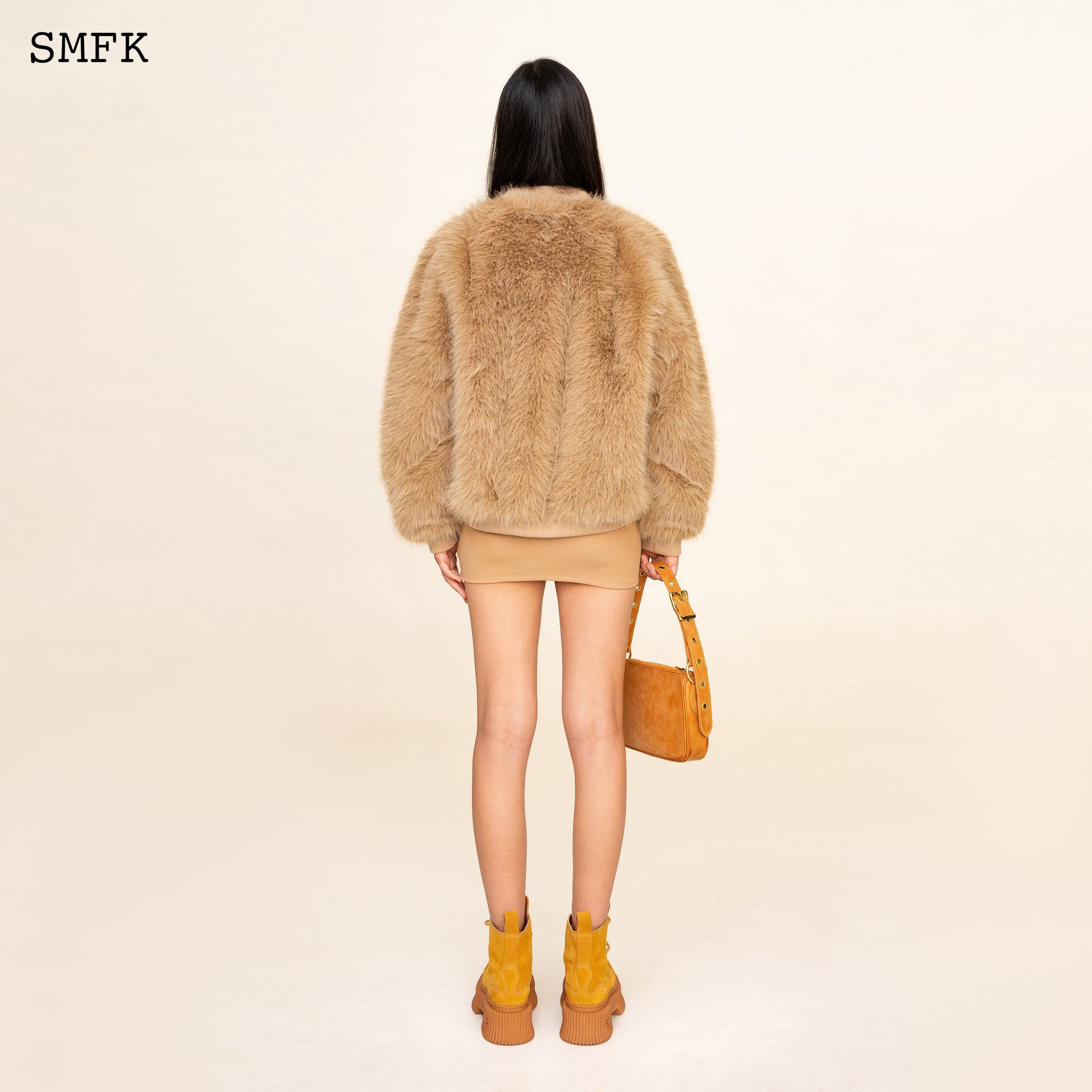 WildWorld Baseball Faux Fur Jacket In Wheat - SMFK Official