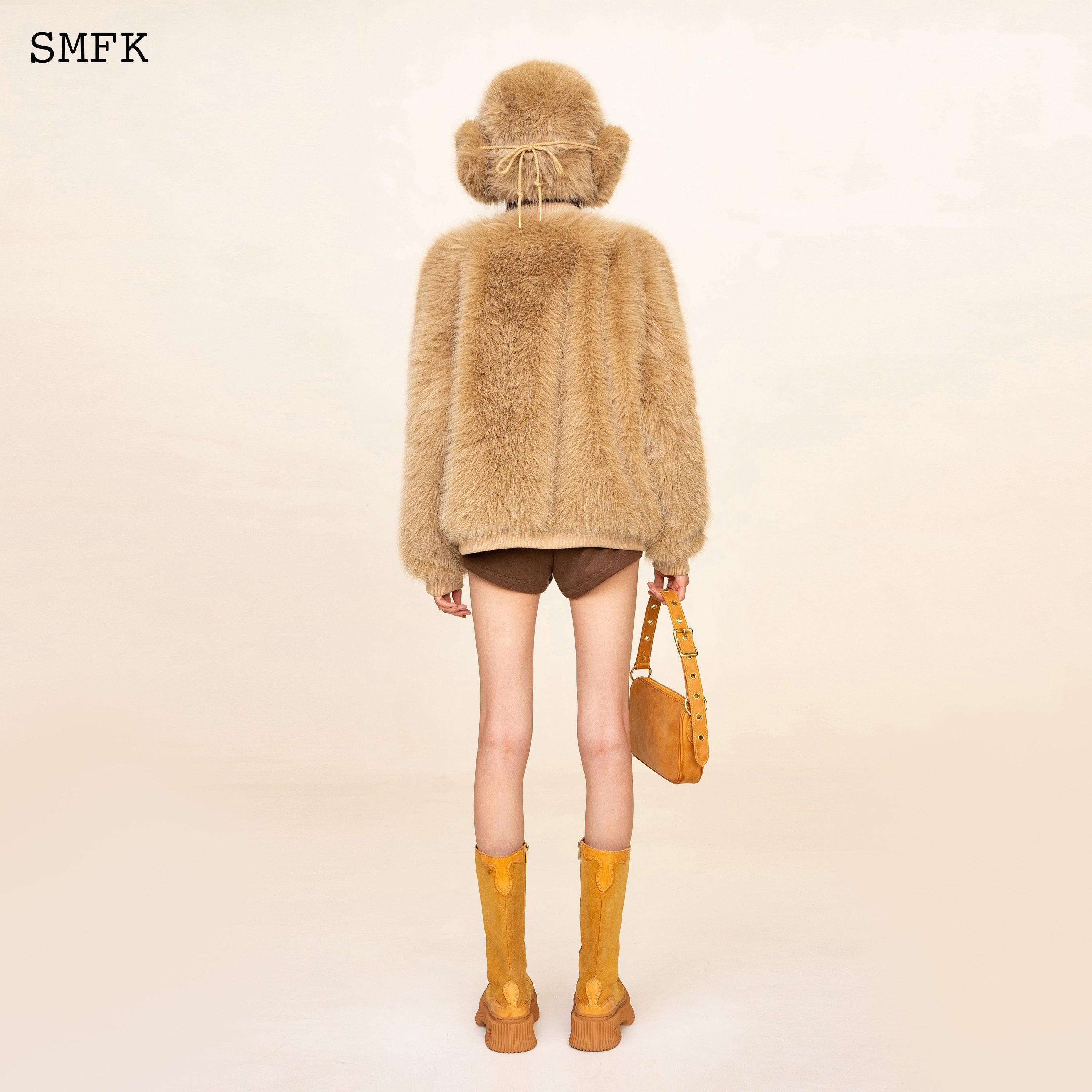 WildWorld Baseball Faux Fur Jacket In Wheat - SMFK Official