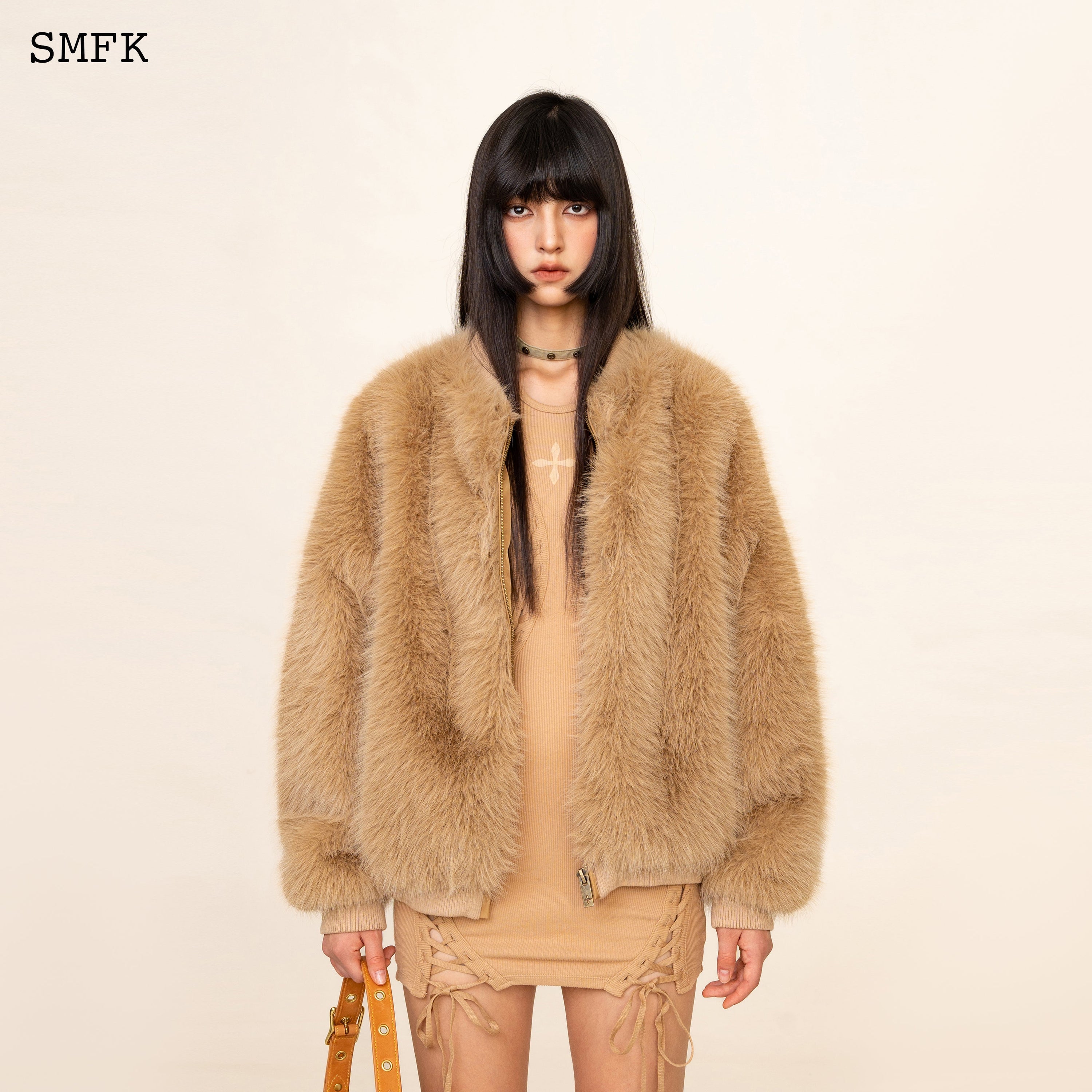 WildWorld Baseball Faux Fur Jacket In Wheat - SMFK Official