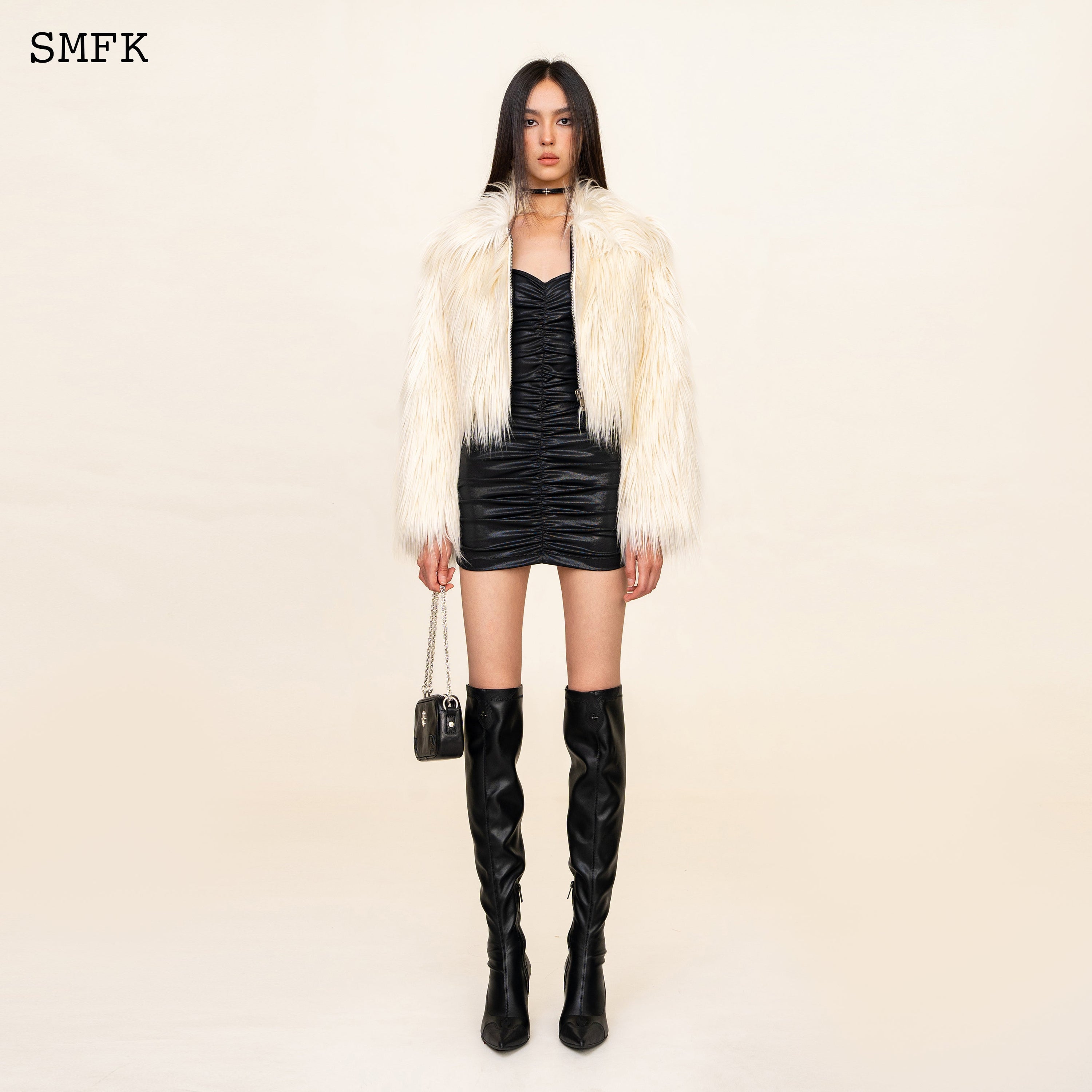 WildWorld Faux Fur Short Jacket In White - SMFK Official