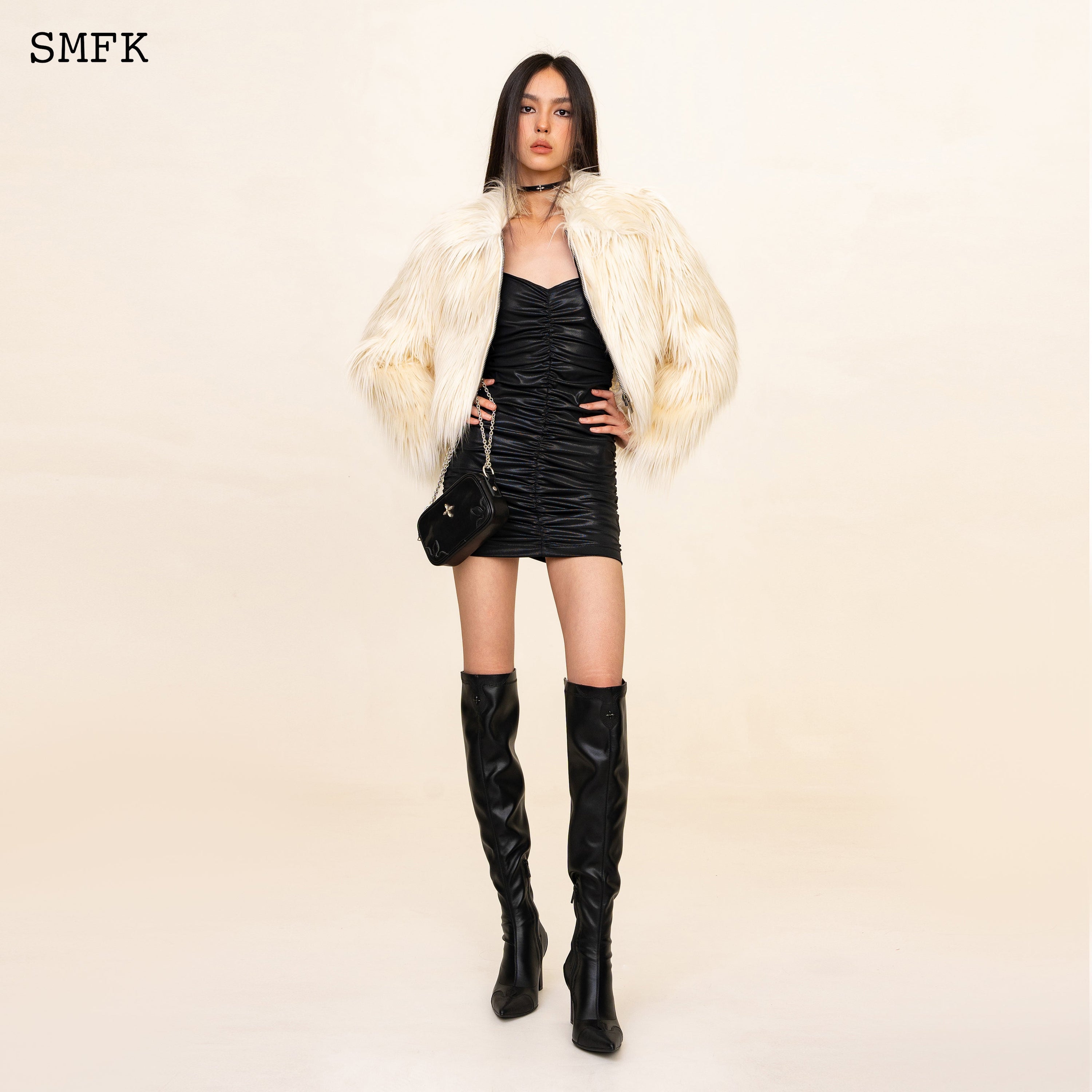 WildWorld Faux Fur Short Jacket In White - SMFK Official