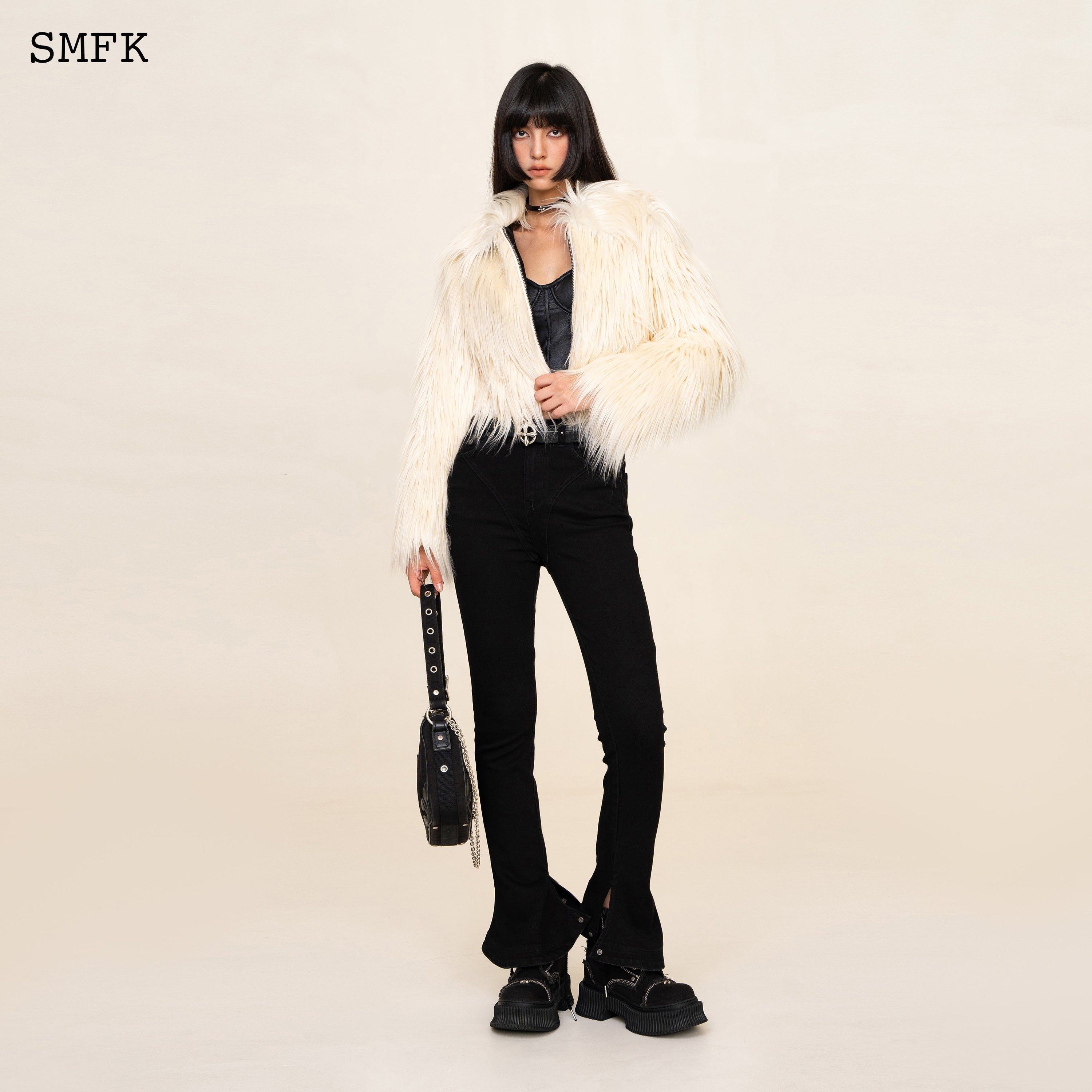 WildWorld Faux Fur Short Jacket In White - SMFK Official