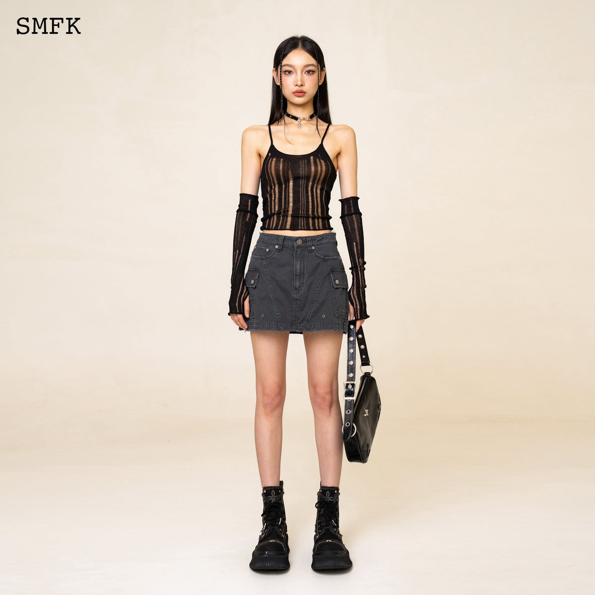 WildWorld Stray Grey Workwear Style Skirt | SMFK Official